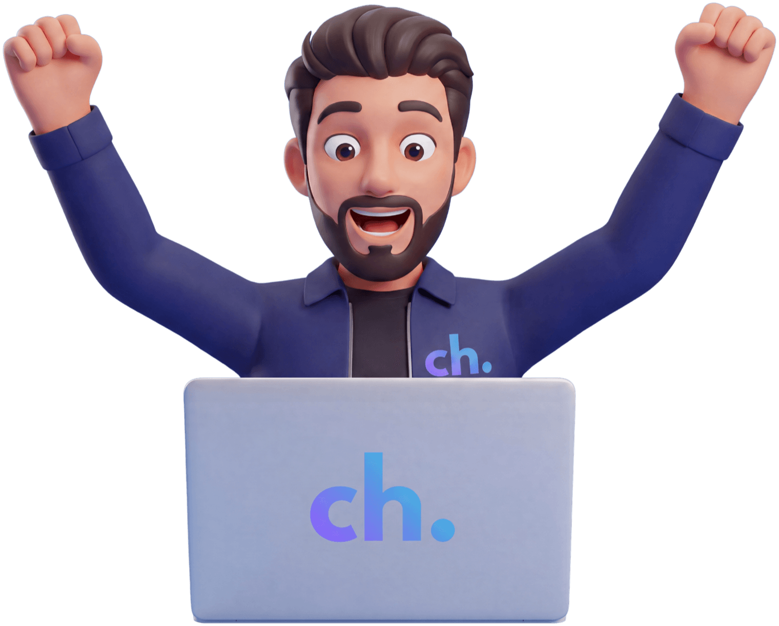 CanHav mascot celebrating at a laptop